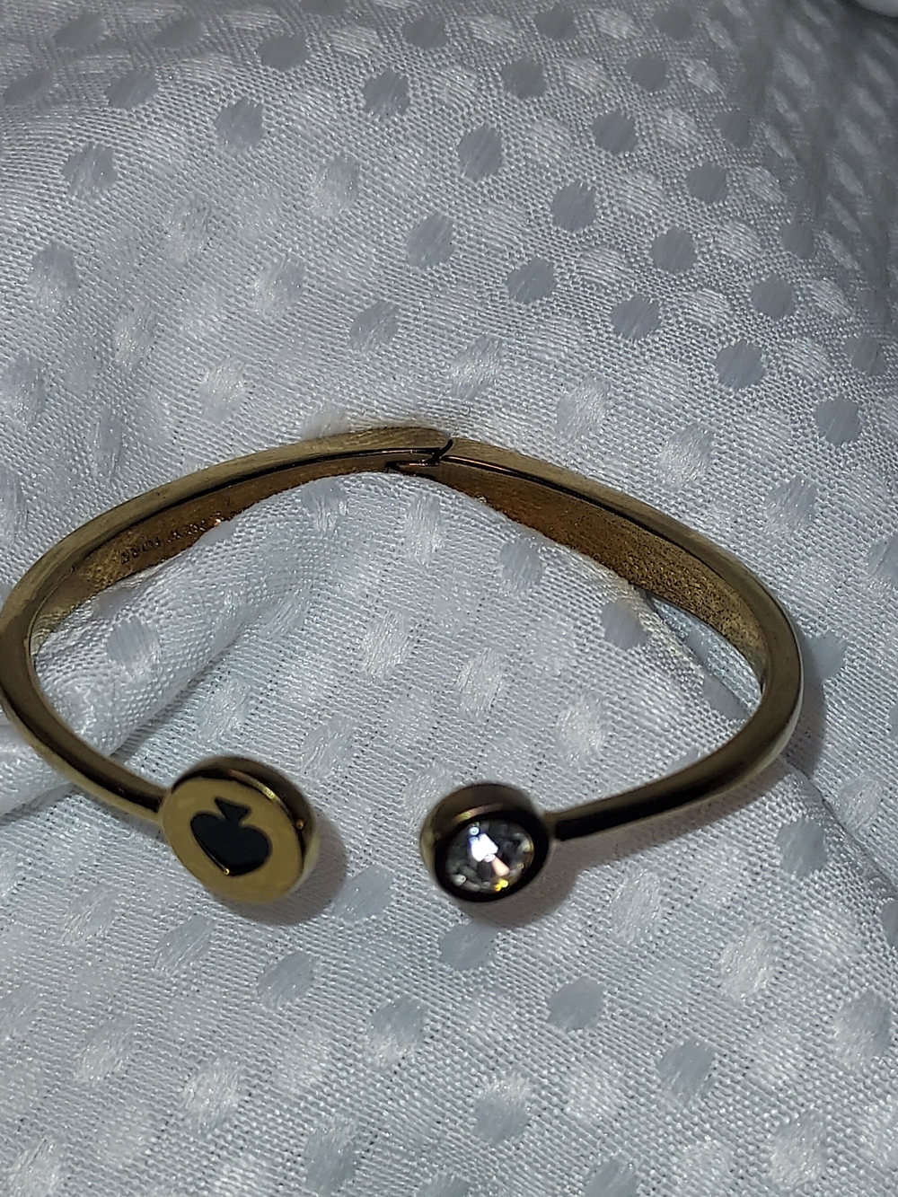 kate spade Gold Open Cuff Bracelet with Black Heart and Clear Crystal